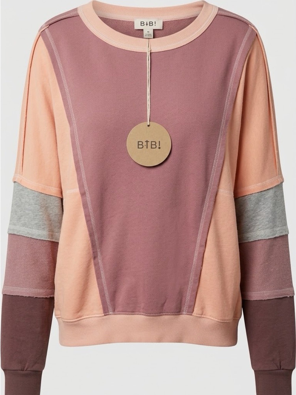 BiBi Pink, Peach & Mauve Colorblock Pullover Sweatshirt